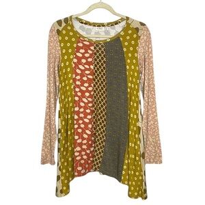 LOGO LORI GOLDSTEIN BATWING MULTI PRINT PANEL TUNIC w/ POCKETS SZ XS - S